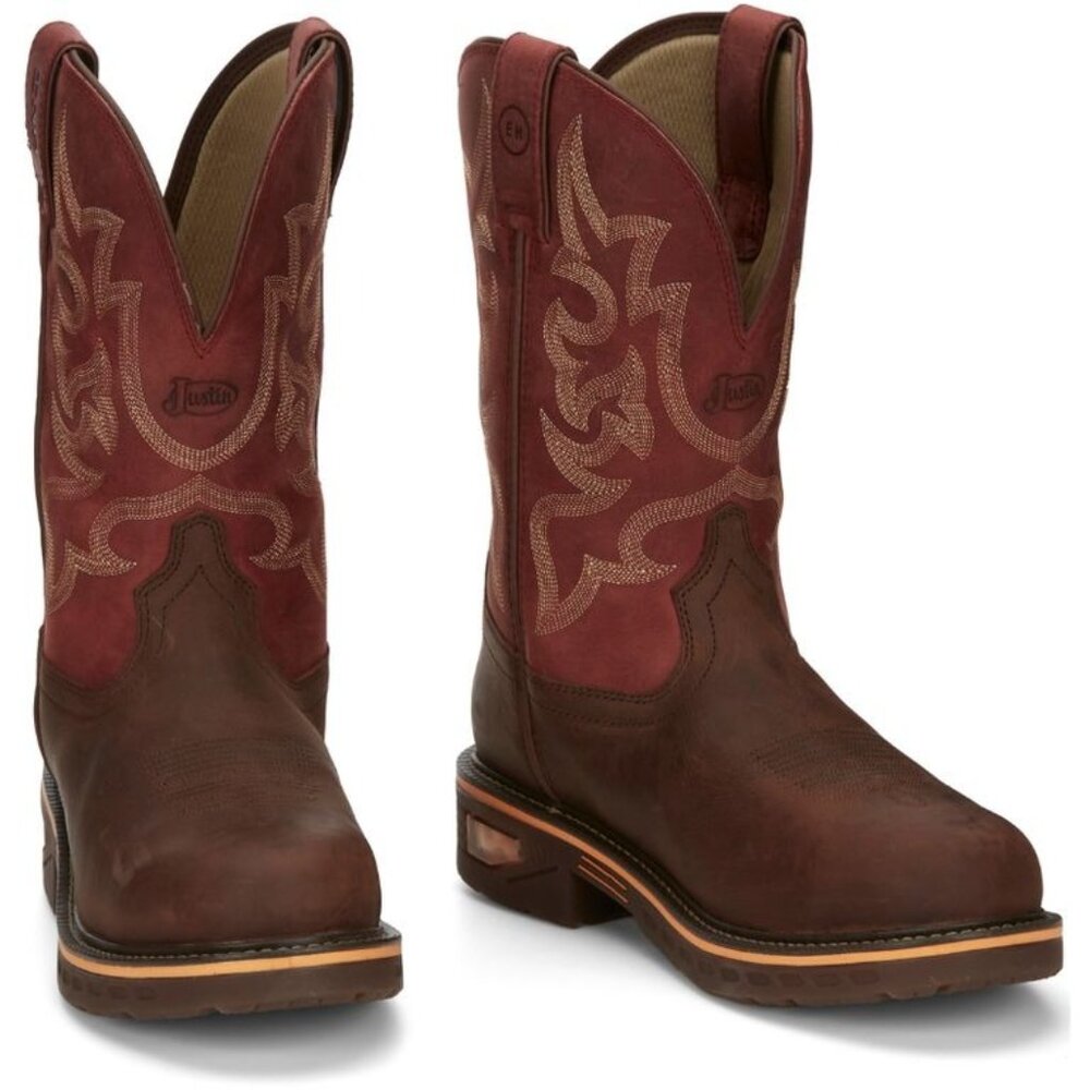 Justin Boots Men's Red and Brown Western Boots